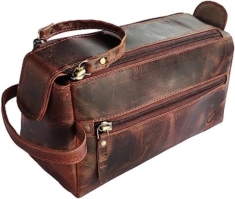 Genuine Leather Travel Toiletry Bag - Hygiene Organizer Dopp Kit by Rustic Town