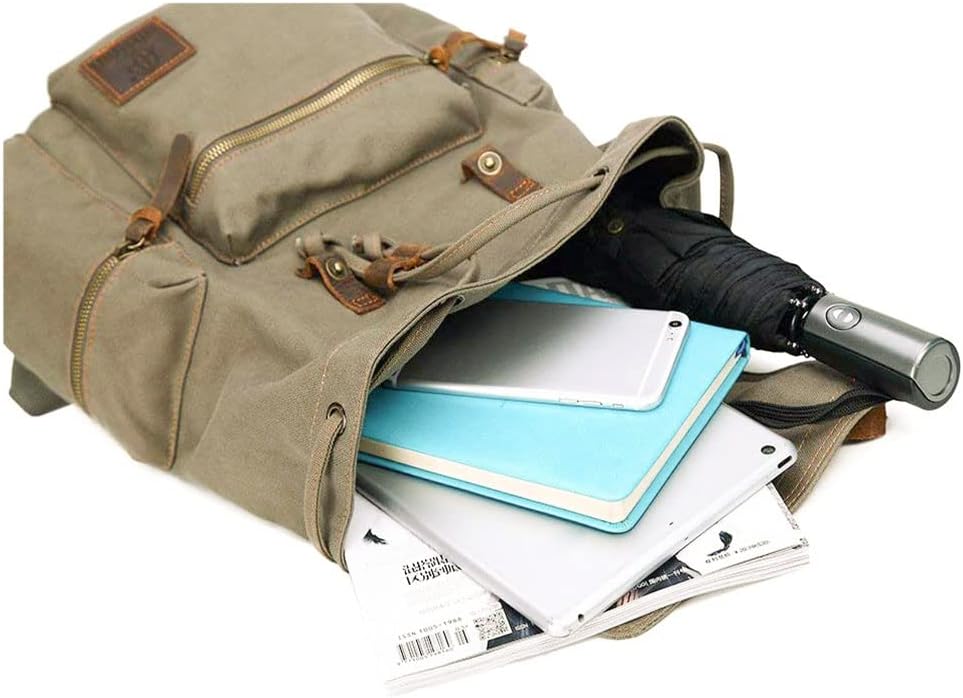 AUGUR Canvas Backpack,17 inch Laptop Backpack Vintage Canvas Leather Backpacks Casual School College Bag Pack Bookbag Hiking Travel Rucksack Daypack (L-Coffee)