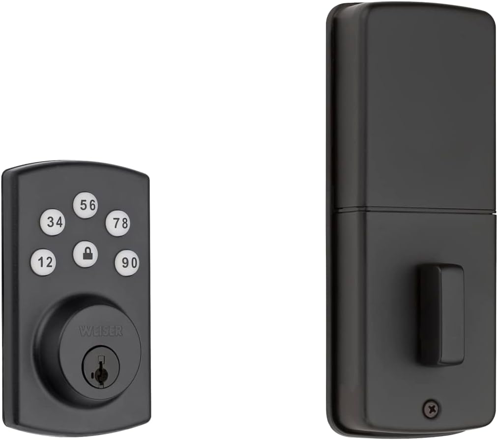 Weiser Powerbolt 3 Matte Black Keyless Entry Door Lock/Deadbolt Lock, 10-Button Keypad Door Lock with Auto Lock and 12-Month Battery Life, Electronic Door Locks for Front Door, Home Décor