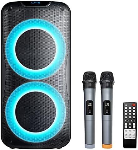 800W Rechargeable Karaoke Machine with Dual 8" Woofers, LED Lights, Bluetooth/USB/AUX, 2 Wireless Microphones & Remote Control (Batteries Not Included), Charging Cable Included