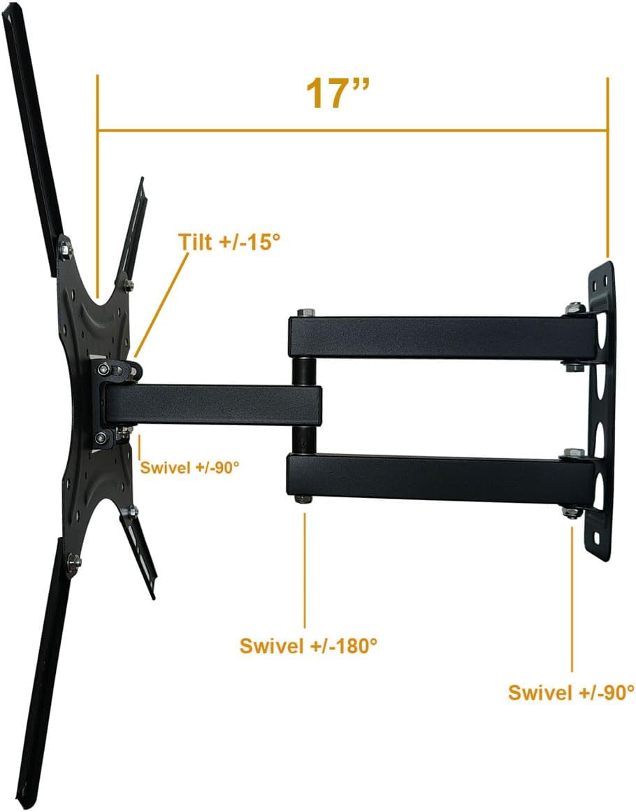 Yuarisx Tilt Swivel TV Wall Mount Full Motion Articulating Bracket for Most 26 30 32 35 37 40 42 45 46 47 50", Some up to 52" 55" Plasma LCD LED Flat Panel Screen TV with VESA up to 400x 400mm
