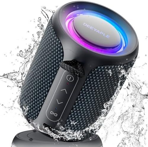 Deeyaple Portable Bluetooth Speaker, IP67 Waterproof Mini Bluetooth Speaker Wireless V5.3 with Stereo Sound,All Day,TWS Pairing,LED Light,Gift for him/her (Black)