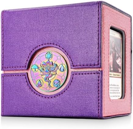 Kabinka Commander Deck Box for MTG with Metal Emblem, Card Deck Box with Dice Tray, Hold 100 Double-Sleeved Cards for TCG/PTCG, Cards Storage Case, 35PT Magnetic Card Holder (Black& Purple, Lotus)