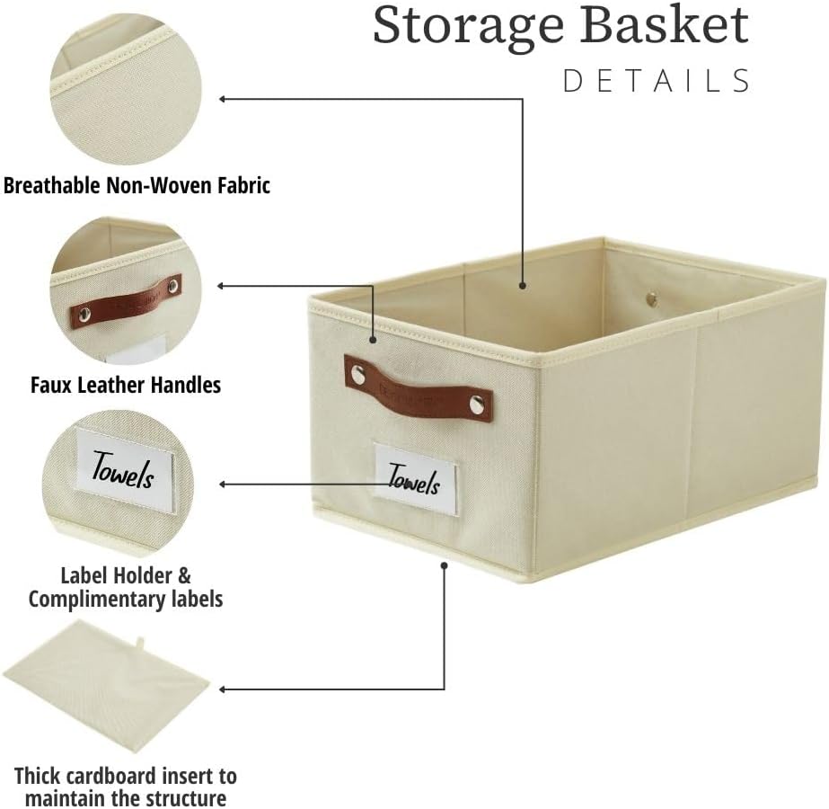 DECOMOMO Cube Storage Bin, Storage Cubes with Labels, Baskets for Shelves Kallax Linen Closet Organizers (Cube 10.5x11"/ 6pcs, Black)