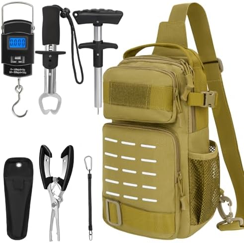 THKFISH 7 Pcs Fishing Tool Kit, Fishing Backpack with Fishing Pliers Tackle Kits, Fish Hook Remover Tools, Fish Plier with Sheath and Tool Lanyards, Digital Fishing Weight Scale