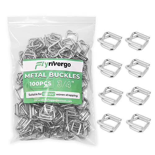 Flyrivergo 3/4" Heavy Duty Metal Wire Buckle for Woven Cord Strapping 100 Pack (Pack of 100)