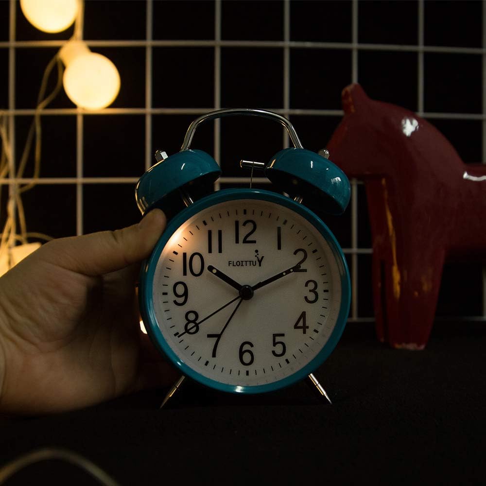 FLOITTUY (Loud Alarm for Deep Sleepers) 4'' Twin Bell Alarm Clock with Backlight for Bedroom and Home Decoration(Black)