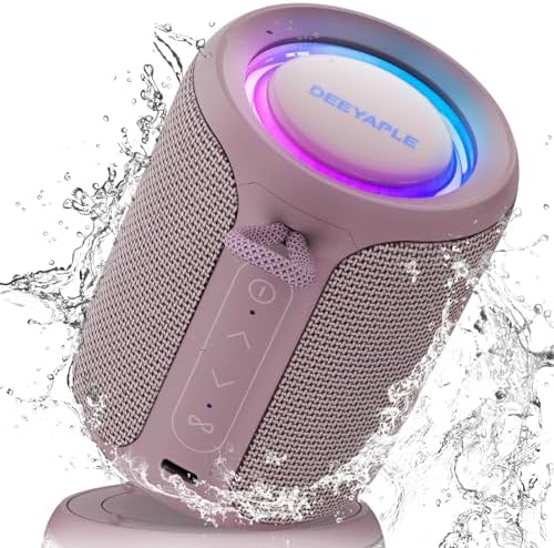 Deeyaple Portable Bluetooth Speaker, IP67 Waterproof Mini Bluetooth Speaker Wireless V5.3 with Stereo Sound,All Day,TWS Pairing,LED Light,Gift for him/her (Black)