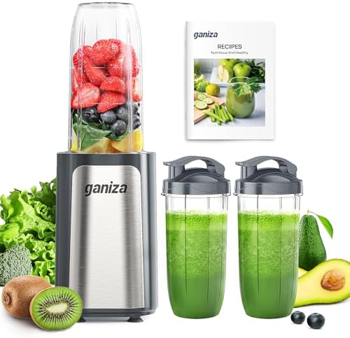 Ganiza Blender for Smoothie, 14 Pcs Smoothie Blender for Kitchen, Countertop Blender with 3 Non-BPA Portable Blender Cup and Cleaning Brush for Baby Food, Shakes, Vegetable, Nutritious Recipe