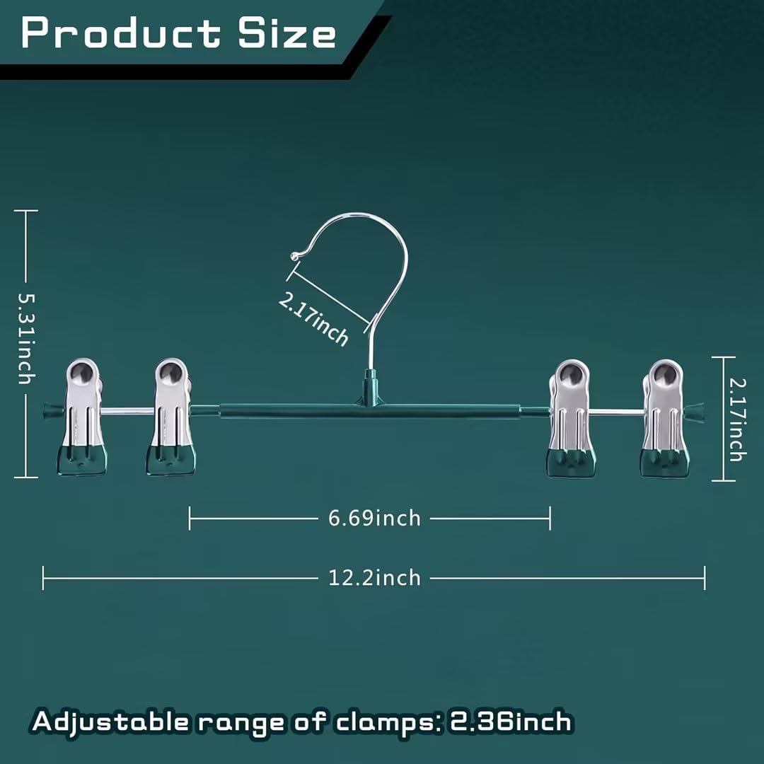 14Inch Black Pants Hangers with Clips 10 Pack Adjustable Skirt Hangers for Women Non-Slip Trousers Hanger for Jeans Clothes Hangers for Pants Heavy Duty Space Saving Shorts Hangers