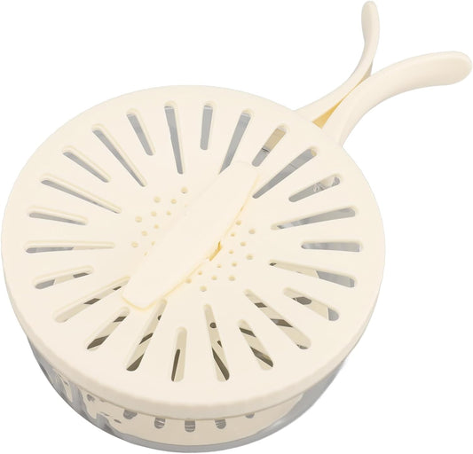 Fruit Vegetable Draining Bowl, Kitchen Strainer with Foldable Handle, Lid, Drain Tray, Rotating Fruit and Vegetable Washing Colander for Salad Mixing, Fruit Washing (White)