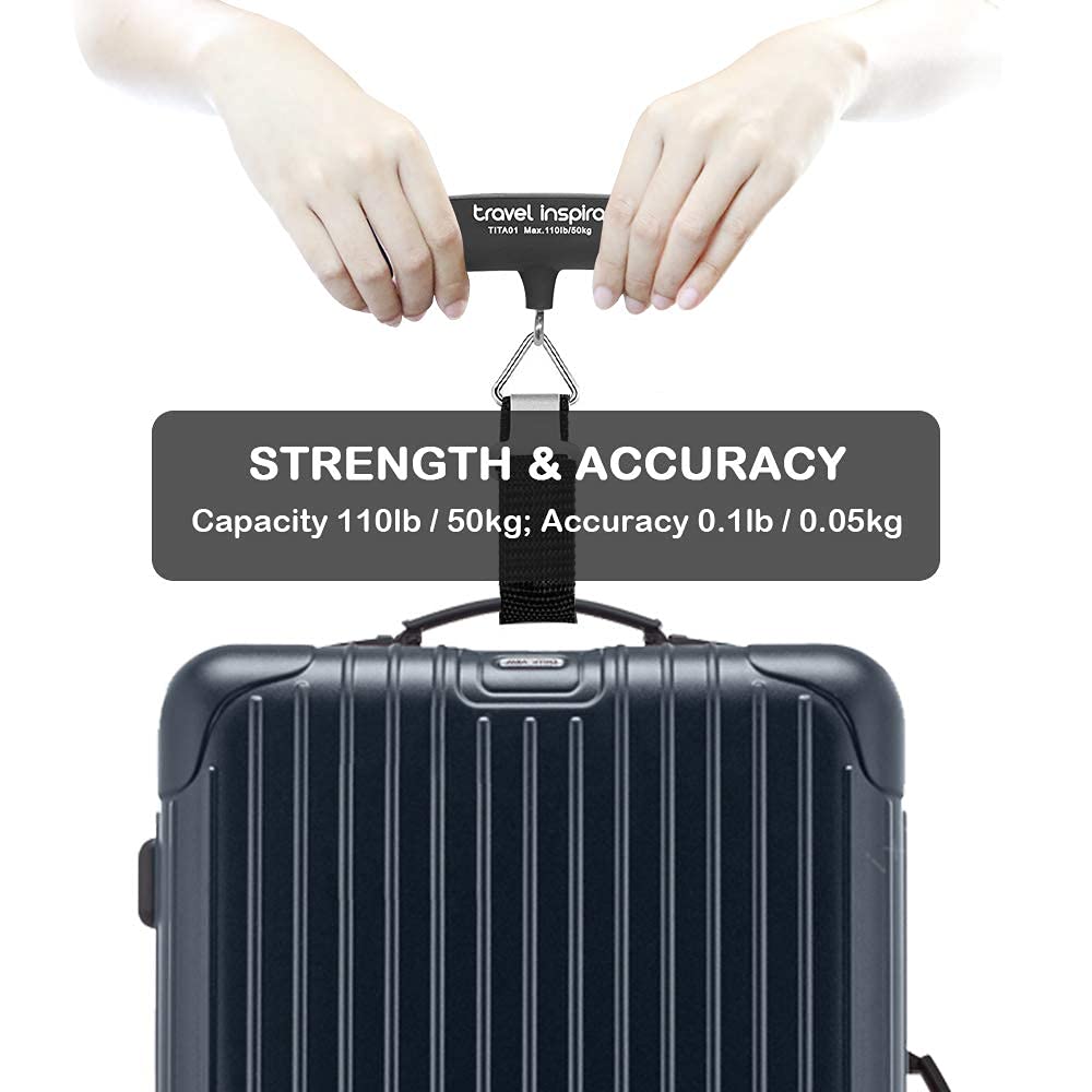 travel inspira Luggage Scale, Portable Digital Hanging Baggage Scale for Travel, Suitcase Weight Scale with Rubber Paint, 110 Pounds, Battery Included - Blue