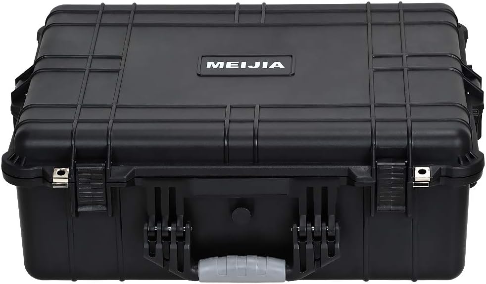 MEIJIA Portable Waterproof Protective Hard Case,Camera Case with Customizable Fit Foam Inserted, Elegant Black (9.17"x 7.56"x4.33")