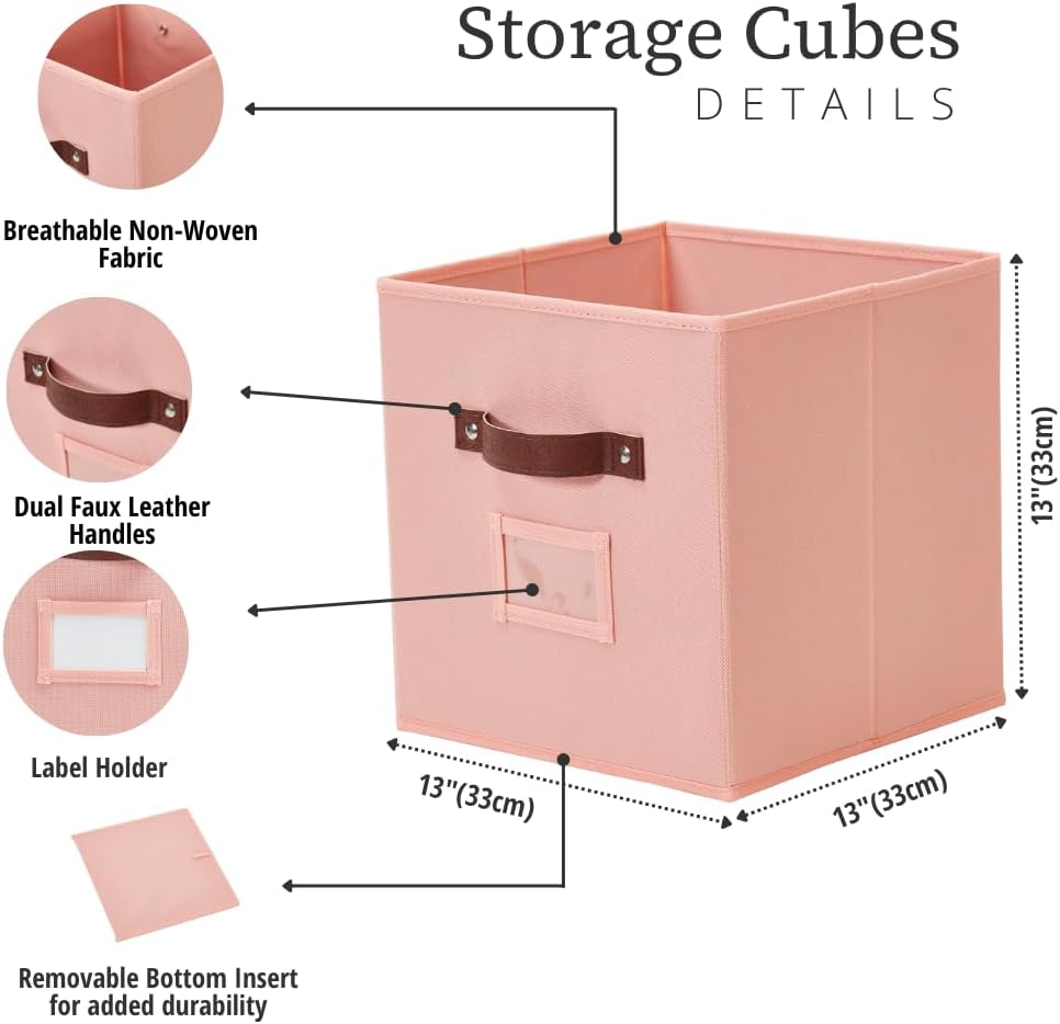 DECOMOMO Cube Storage Bin, Storage Cubes with Labels, Baskets for Shelves Kallax Linen Closet Organizers (Cube 10.5x11"/ 6pcs, Black)