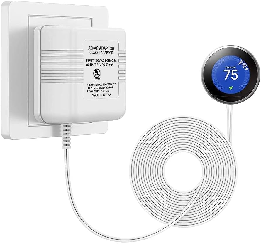 Xwartre Thermostat C Wire 24V Transformer, White Adapter Compatible with Honeywell, Nest, Emerson, Ecobee, Wyze Thermostat and Most Doorbells (7.9m Power Cable)
