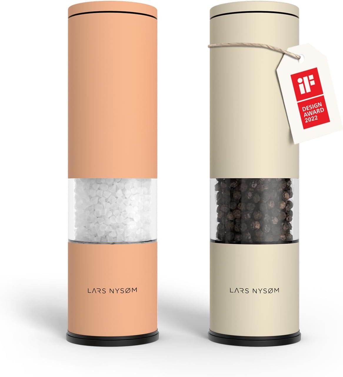 LARS NYSØM Salt and Pepper Mills Set Stainless Steel with Adjustable Ceramic Grinder 2 Pieces I Design Spice Mills Set Manual (Mustard Yellow)
