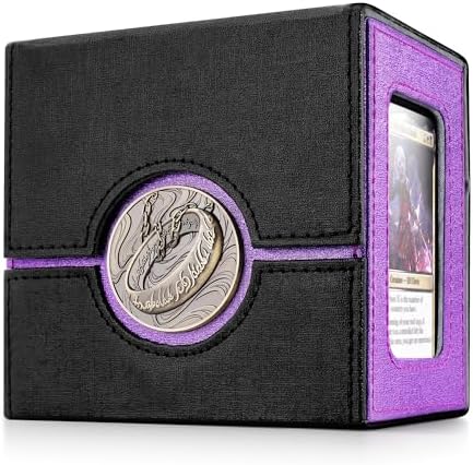 Kabinka Commander Deck Box for MTG with Metal Emblem, Card Deck Box with Dice Tray, Hold 100 Double-Sleeved Cards for TCG/PTCG, Cards Storage Case, 35PT Magnetic Card Holder (Black& Purple, Lotus)