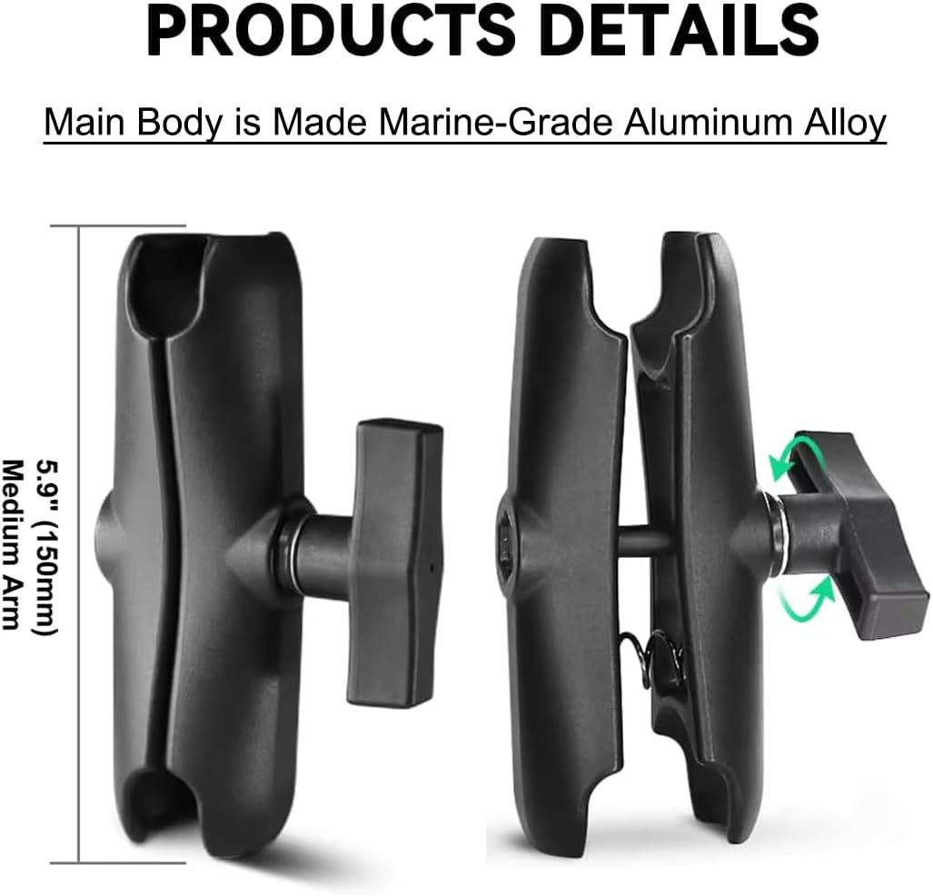 Strg Kayak Fish Finder Mount with 1.5" C Size Ball Rectangular Plate and Round Base, 3.75" Medium Arm Fish Finder Mount Boat Marine Electronic Mounts for Garmin, Lowrance and More Fish Finders