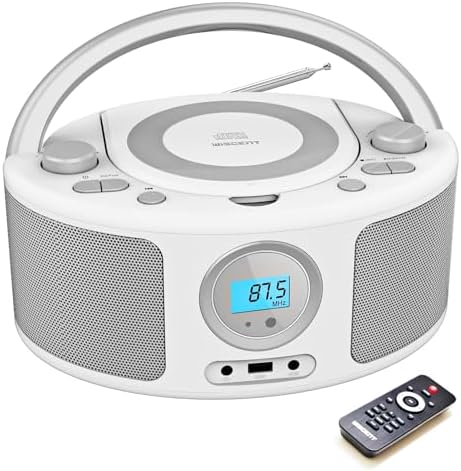 Portable CD Player Boombox with Bluetooth,FM Radio Stereo,USB MP3 Playback,CD-R/CD-RW/MP3-CD Compatible,3.5mm Headphone Jack, AC/Battery Powered, Programmable CD Player