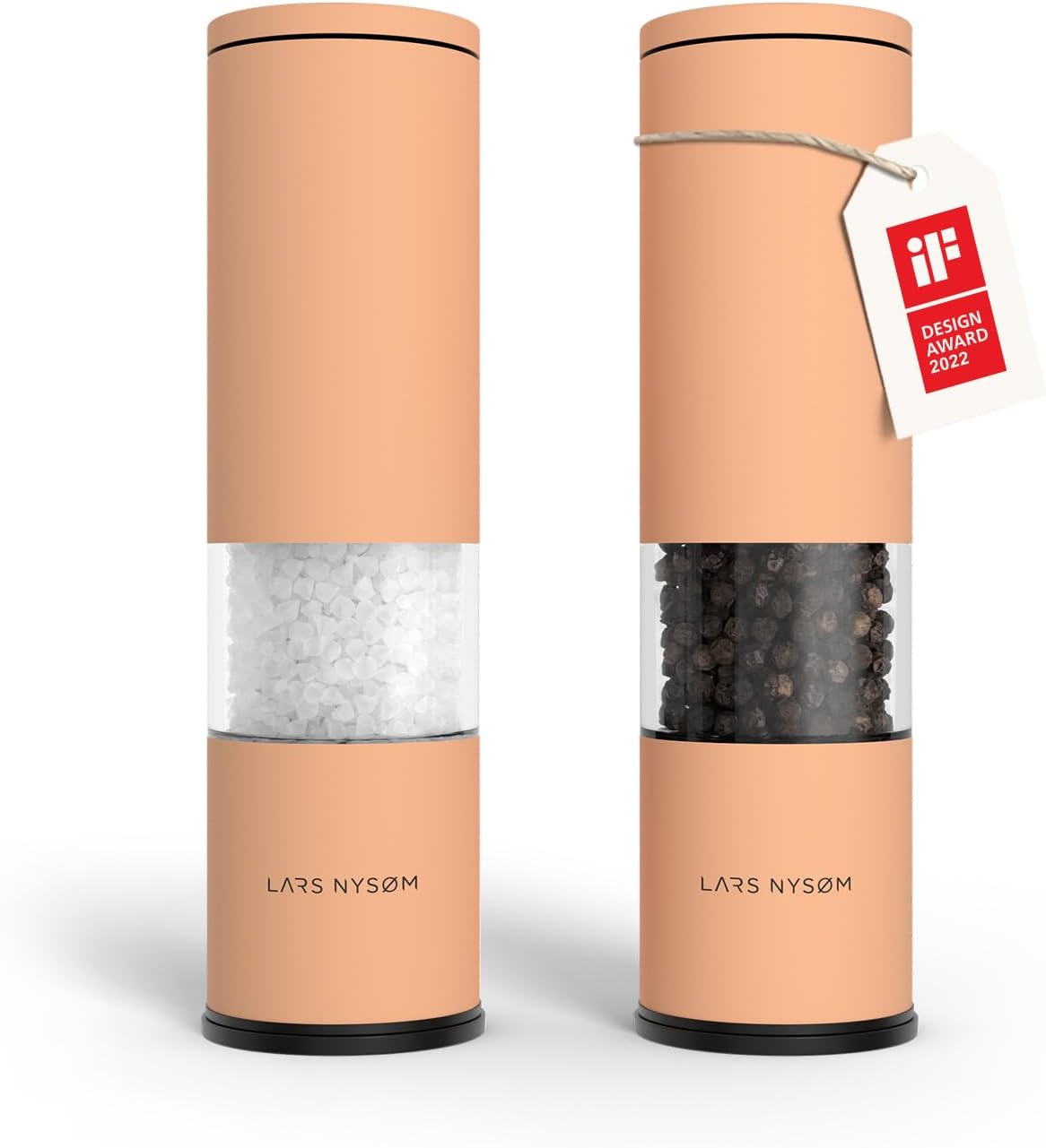 LARS NYSØM Salt and Pepper Mills Set Stainless Steel with Adjustable Ceramic Grinder 2 Pieces I Design Spice Mills Set Manual (Mustard Yellow)