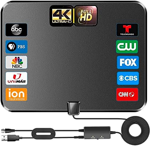 1500+ Miles Long Range Digital Antenna for Smart TV, 2025 Upgraded TV Antenna Indoor/Outdoor with Amplifier 360° Reception, HD TV Antenna for Local Channels Support 8K 4K 1080P-16FT Coax Cable