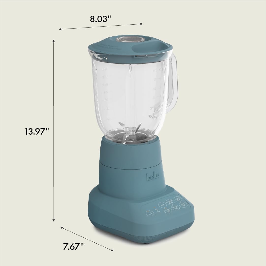 Bella 10-Speed Countertop Blender, Juicer and Smoothies, Fits Anywhere™, Slim Design with Lid and Lid for Dishwasher Stainless Steel Carafe, 450W, Surf