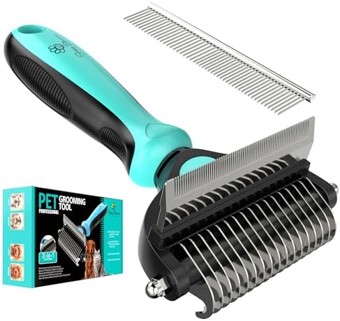 Spring Blossoms-2 in 1 Professional Grooming Rake for Cats & Dogs-Dematting Comb for Easy Mats & Tangles Removing,Pet Brush Safe No More Nasty Shedding and Flying Hair (Orange) - PuriLite