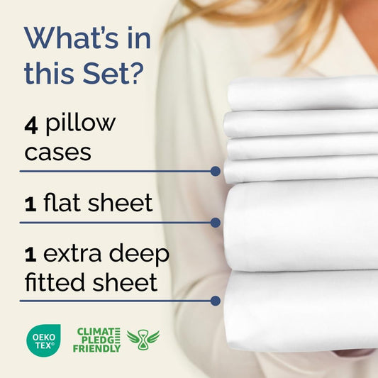 Extra Deep Queen Sheet Set - 6 Piece Breathable & Cooling Sheets - Hotel Luxury Bed Sheets Set - Easy & Secure Fit - Soft, Wrinkle Free & Comfy Sheets Set - White Sheet Set w/Extra Deep Pockets - PuriLite