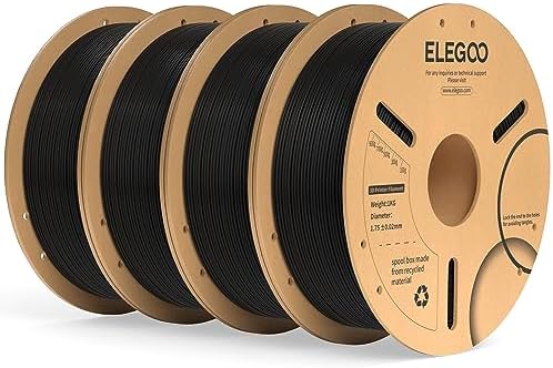 ELEGOO PLA+ Filament 1.75mm Black 4KG, PLA Plus 3D Printer Filament, Dimensional Accuracy +/- 0.02 mm, Tough & High Strength, Fit for Most FDM Printers(1KG/Spool, 2.2 lbs)
