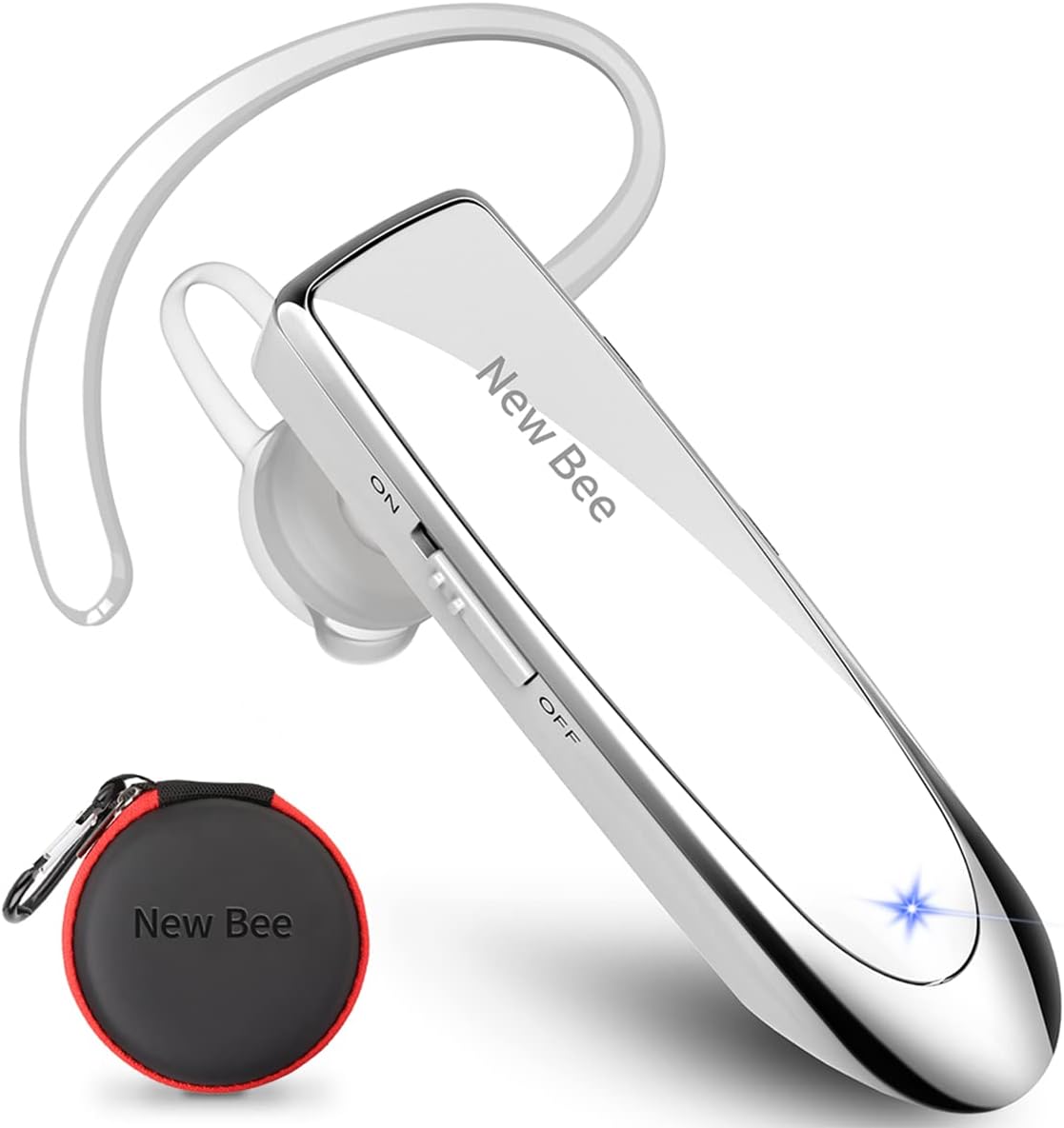 Bluetooth Headset New Bee 24Hrs V5.0 Bluetooth Earpiece Wireless Handsfree Driving Headset with Noise Canceling Mic Headset Case for iPhone Samsung Android Mobile Cell Phone Tablets Office