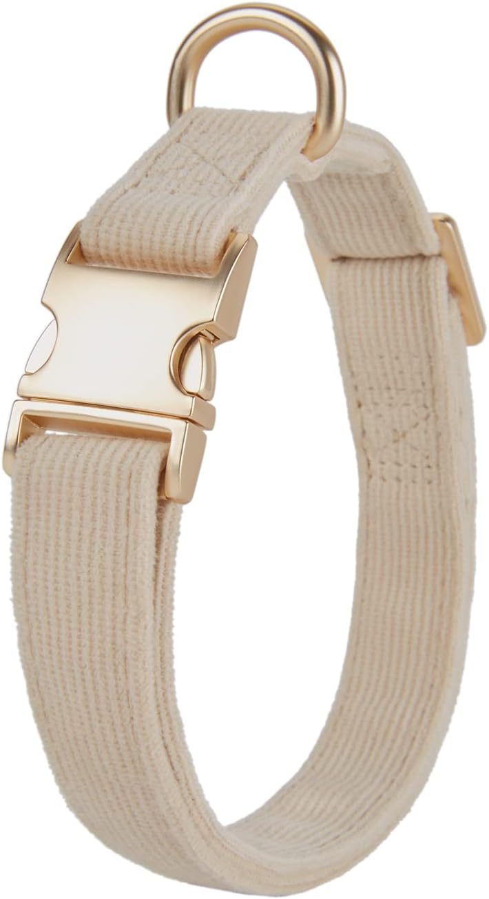 YUDOTE Soft Cotton Dog Collar with Metal Buckle Adjustable Heavy Duty Comfy Corduroy Collars for Small Medium Large Dogs,Black,Small