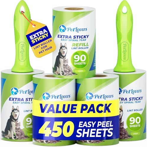 PetLovers Extra Sticky Lint Roller Mega Value Set for Pet Hair Removal, Dog and Cat Lint Remover (1 Pack Reusable)