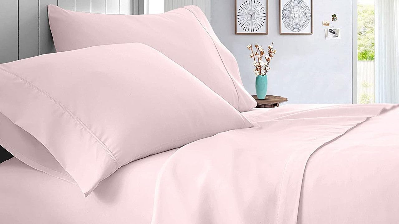 Linen Sheets 100% Egyptian Cotton- Twin-XL Sheet Set 4 Piece- 1000 Thread Count- Fits Upto 18" Deep Pocket- Long Staple Cotton Bedding, Sateen Weave-Light Blue Solid
