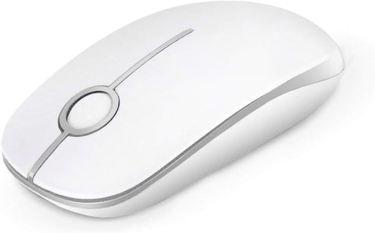 Wireless Mouse, Vssoplor 2.4G Slim Portable Computer Mice with Nano Receiver for Notebook, PC, Laptop, Computer (White and Silver)