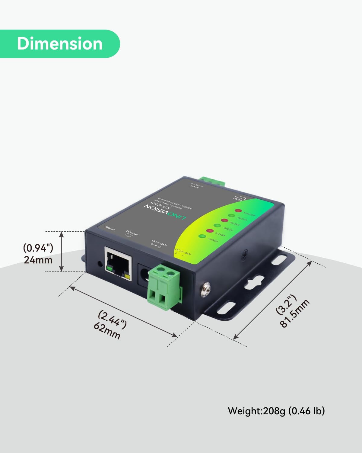 LINOVISION Dual Ports Serial Server, RS485 and RS232 to Ethernet Convertor, Modbus RTU/TCP Conversion, RS485 and RS232 to RJ45 Convertor, Processor Upgraded