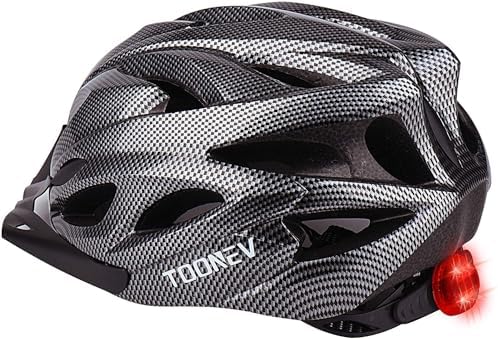 TOONEV Adult Bike Helmet with Safety LED Light,Lightweight Integrally Sport Mountain Bicycle Helmet Adjustable Size 54 to 62CM for Men Women Cycling Helmet