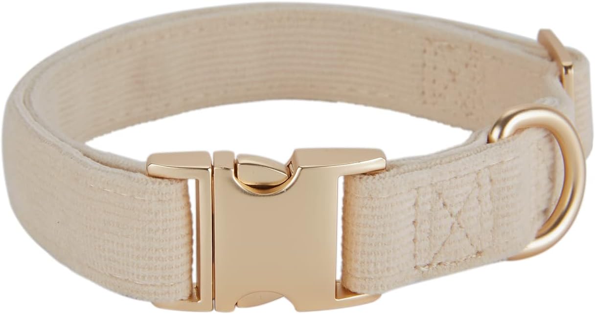 YUDOTE Soft Cotton Dog Collar with Metal Buckle Adjustable Heavy Duty Comfy Corduroy Collars for Small Medium Large Dogs,Black,Small