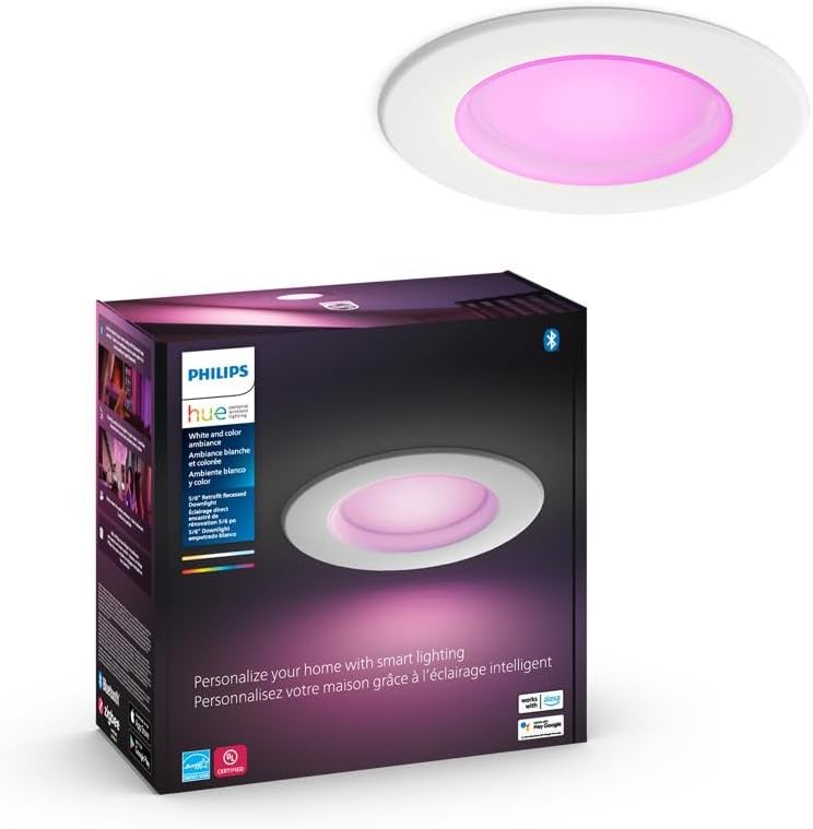Philips Hue White & Color Ambiance 4" Smart LED Retrofit Can Downlight, Color Changing, Bluetooth & Zigbee Compatible (Hue Hub Optional), Smart Ceiling Lighting