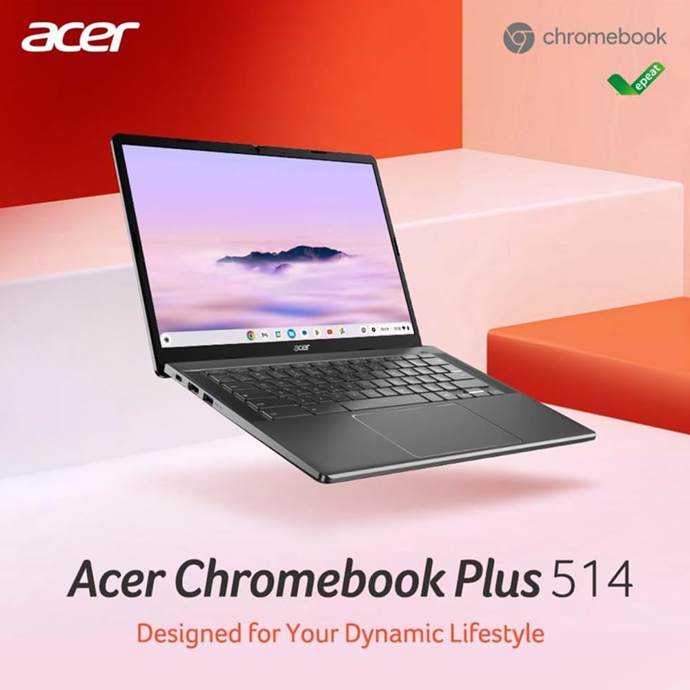 Acer Chromebook Plus Laptop with Google AI | 14" WUXGA 1920 x 1200 IPS Touch Display | AMD Ryzen 3 7320C | 8GB LPDDR5X | 128GB eMMC | Wi-Fi 6E | Chrome OS | CB514-3HT-R8RB