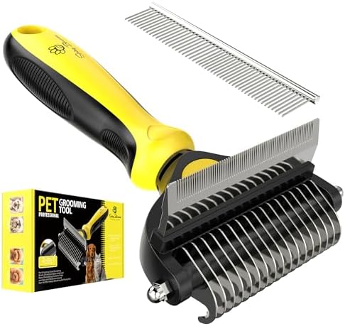 Spring Blossoms-2 in 1 Professional Grooming Rake for Cats & Dogs-Dematting Comb for Easy Mats & Tangles Removing,Pet Brush Safe No More Nasty Shedding and Flying Hair (Orange) - PuriLite