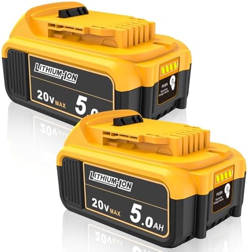 AMICROSS 2 Pack 20V 5000mAh Battery Replacement for Dewalt 20V Battery Compatible with DCB206 DCB200 DCB201 DCB204 20 Volt Lithium-Ion MAX DCD/DCF/DCG Series Cordless Tools & Chargers DCB112 DCB115