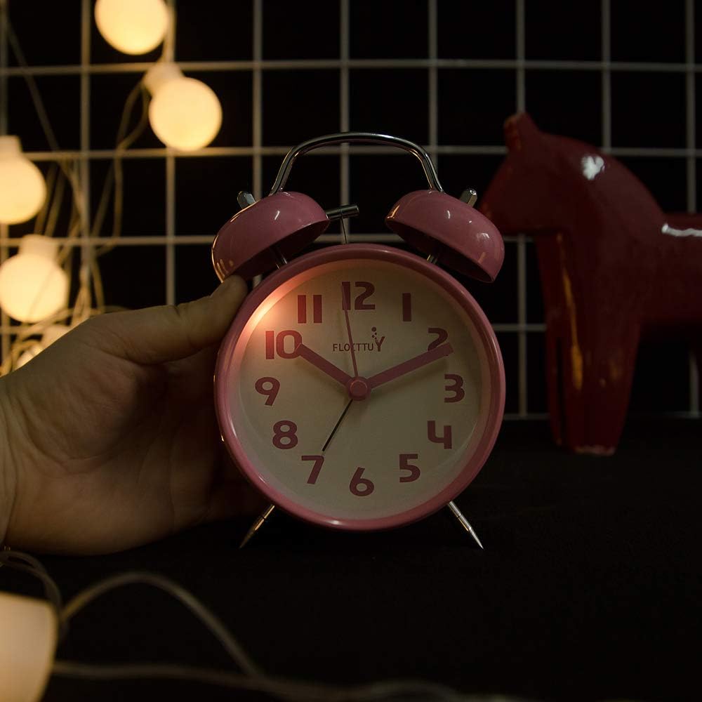 FLOITTUY (Loud Alarm for Deep Sleepers) 4'' Twin Bell Alarm Clock with Backlight for Bedroom and Home Decoration(Black)