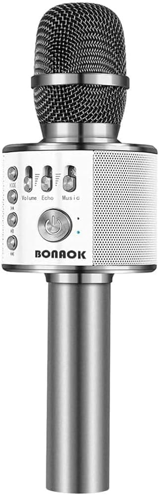 BONAOK Wireless Bluetooth Karaoke Microphone,3-in-1 Portable Instrument Wireless Microphone Mic Speaker Machine Home Party Birthday for All Smartphones(Black)