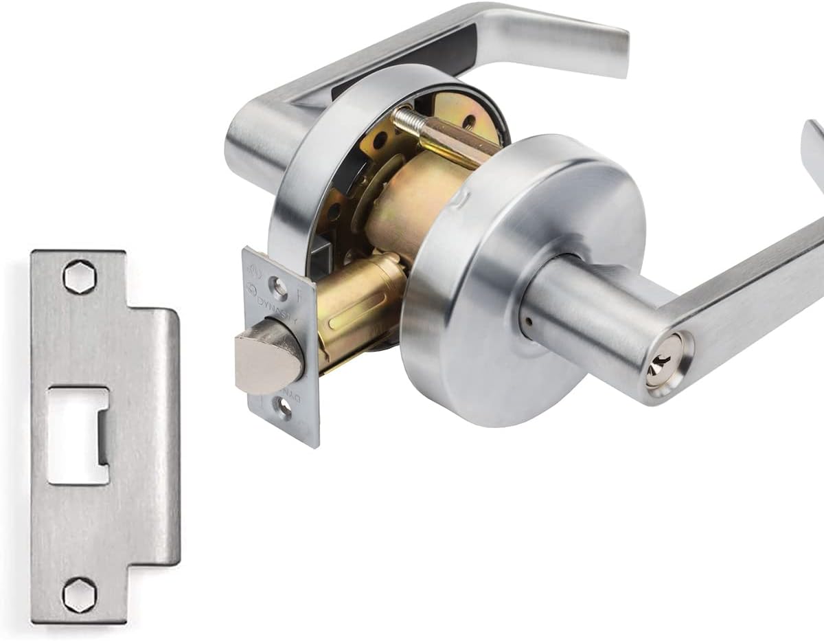 Dynasty Hardware AUG-00-26D Grade 2 Commercial Duty Office Door Keyed Lever Lockset, ADA, Satin Chrome Finish