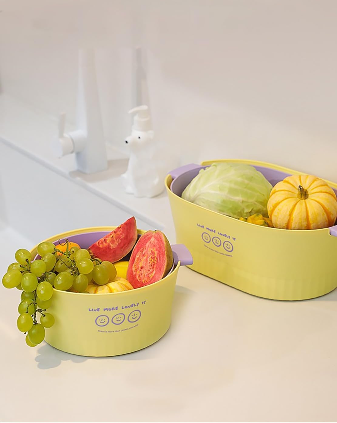 Kitchen Washbas Food Strainer Drain Basket Rotating Drainer Double-Layer Basin Vegetable Fruit Washing Strainer