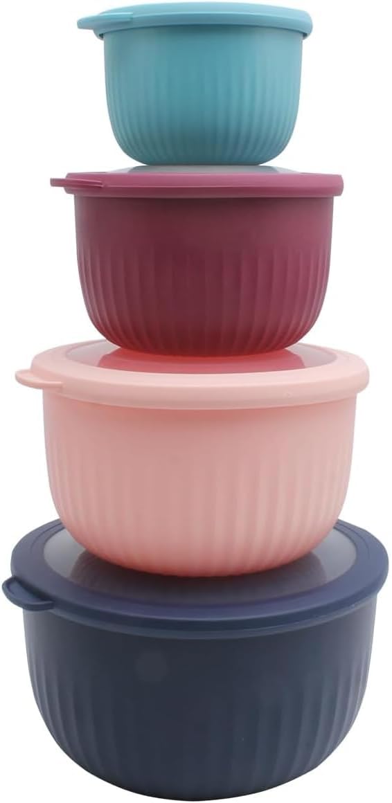 COOK WITH COLOR Prep Bowls with Lids- 8 Piece Nesting Plastic Small Mixing Bowl Set with Lids (Teal Ombre)