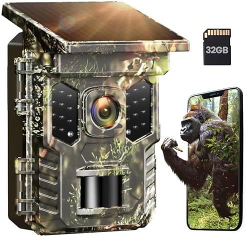 XTU Solar Trail Camera WiFi Bluetooth, 64MP 4K Game Camera with Night Vision Motion Activated 0.2s Trigger, IP66 Waterproof Wildlife Camera with 22pcs 850nm Low Glow Infrared LEDs Outdoor