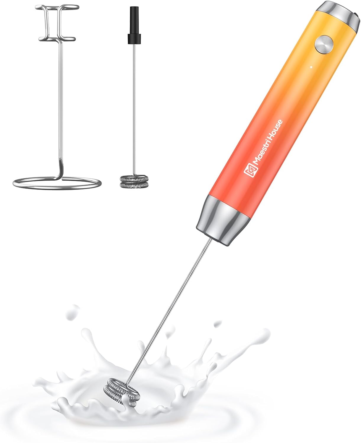 Maestri House Rechargeable Milk Frother, Handheld Electric Foam Maker Waterproof Detachable Stainless Steel Whisk Drink Mixer Foamer with Stand,LunaFro