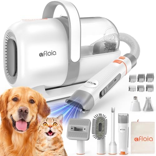 Afloia Dog Grooming Kit, Pet Grooming Vacuum & Dog Clippers Nail Trimmer Grinder & Dogs Brush for Shedding with 6 Pets Groom Tools, Low Noise Dogs Hair Remover Pets Supplies (White) - PuriLite