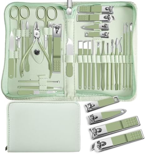 Manicure Set,30 in 1 Mens Set Professional,Nail Clipper for Men,Mens Nail Grooming Kit,Andrea Kit Women,Nail Care Women,with Luxury Leather Bag (Black)